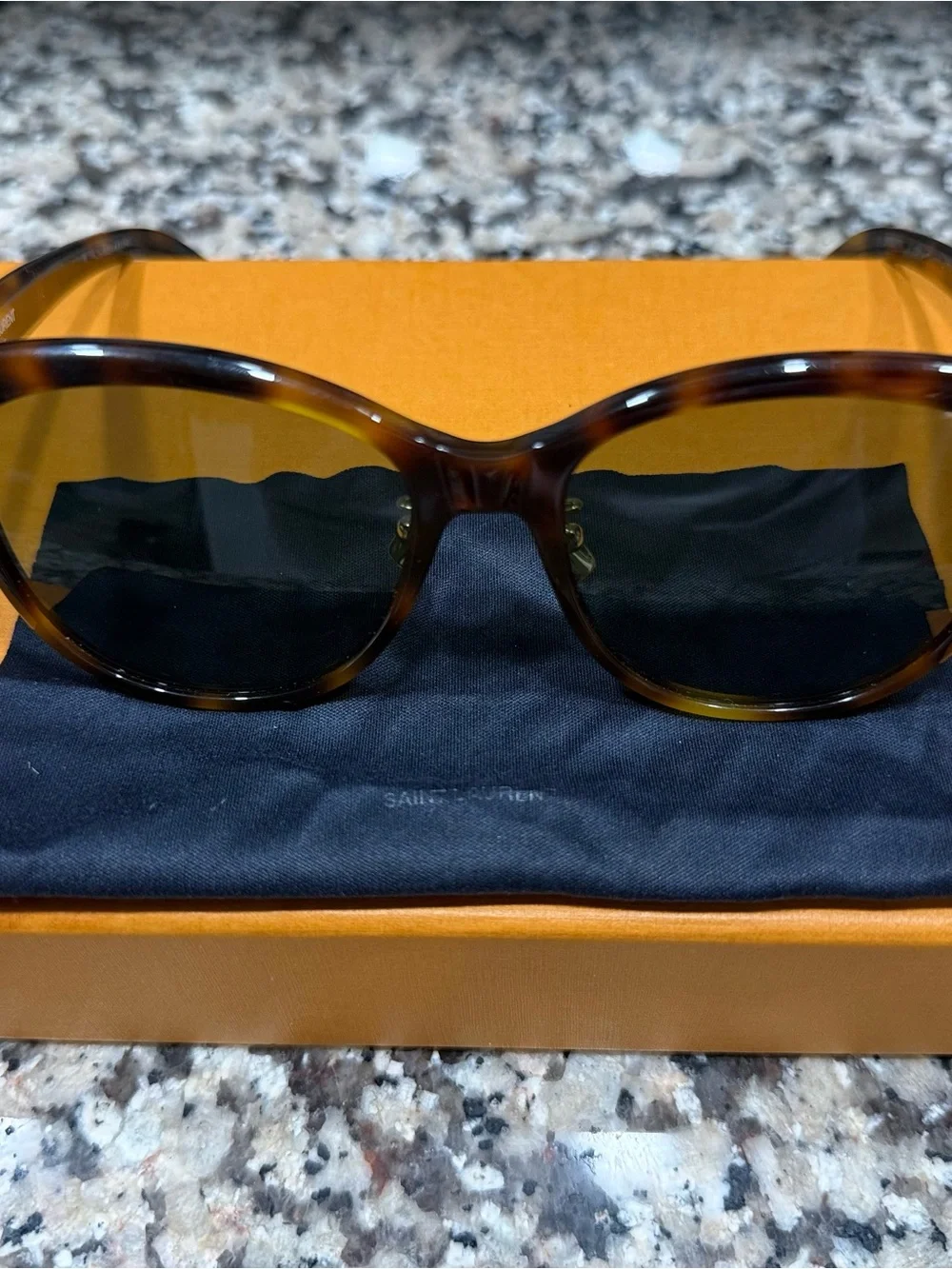 Saint Laurent Tortoiseshell Frame Sunglasses with Dark Green Lenses